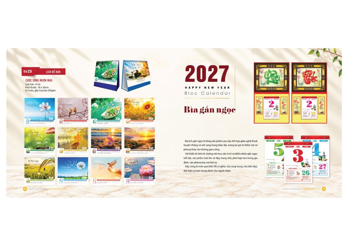 Lịch Bìa Treo Gắn Bloc 2027 Tuấn Việt TV16 Cung Cấp Lịch Tết Doanh Nghiệp TP.HCM